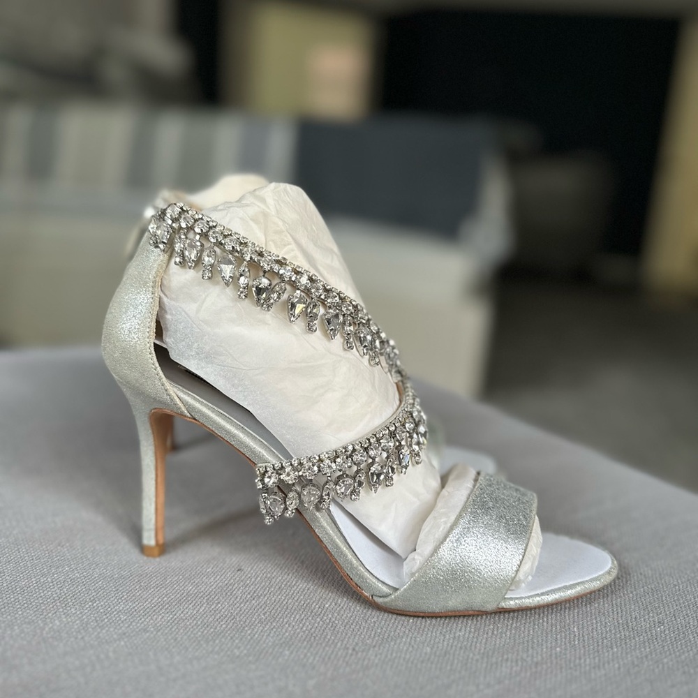 Badgley Mischka Crystal Silver Heeled Sandals